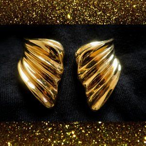 St. John Clip On Earrings Gold Wings Shell Vintage